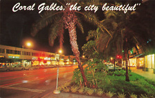 Coral Gables FL Florida, Miracle Mile Shops Lights Old Cars, Vintage Postcard picture