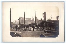 c1910's Disaster Area Ruins Horse Trolley Crowd RPPC Photo Unposted Postcard picture