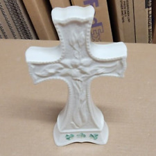 Vintage Belleek Ireland Irish Cross Easter Shamrock Clover Crucifix Mint picture