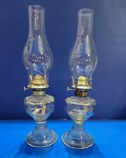Vintage Pair-AN QING CHINA Oil Lamps Base Small Clear Glass Bird Design w/shades picture