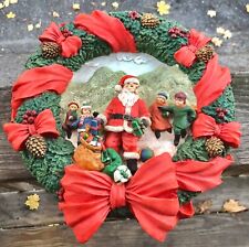 Vintage Roman Inc. Christmas Wreath Music Box Large 3-D Resin Handcrafted Santa picture