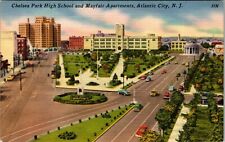 Atlantic City New Jersey NJ Chelsea Park High School & Mayfair Apts Postcard  picture