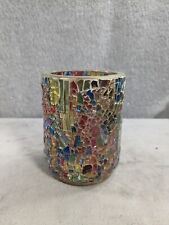Vintage Handmade  Stained Glass Candle Holder 5” Tall picture