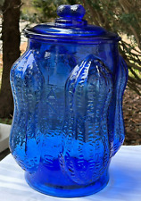 Antique Large PLANTERS Peanut Cobalt Blue Glass Store Counter Jar w/Lid - Nice picture