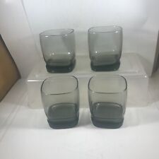 Set of 4 Vintage Smoke Glass Square Low Ball Tumblers picture
