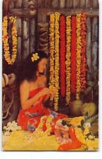 1950s Pretty Girl w Lei~ Hawaii Postcard Hula Woman~Minty Fine TIKI Style-O1 picture