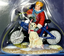 NIP 2004 “Village Collectibles” Poly Figurines Boy with His Blue Bike & Dog. picture