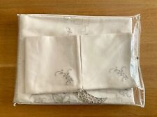 Vtg Beige with Taupe Embroidery & Cutwork Tablecloth & 12 Napkins 100 x 67 - New picture