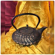 Vintage Japanese Cast Iron Teapot with Handle Bird Pelican Feather Design picture