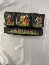 Vintage Russian Lacquer Fairytale Jewelry Box w/ 4 Compartments picture