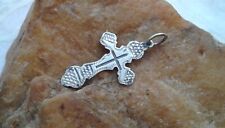 VINTAGE or ANTIQUE SOLID SILVER .875 SMALL HANDMADE UKRAINIAN ORTHODOX CROSS picture