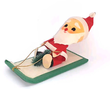 Vintage Felt Santa Sled Sledding Styrofoam Head Christmas Ornament Japan picture