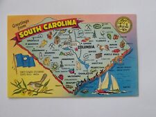 SC-South Carolina, Greetings, Map Of SC, Flag, Bird Vintage Souvenir Postcard picture