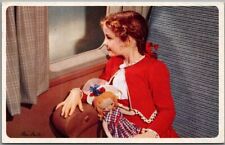c1950s UNITED AIR LINES Aviation Postcard Girl w/ Doll 