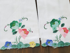 Vintage Guest Tea Dish Towels 2 White Applique Flowers Border 20.25x13