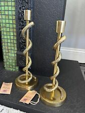 Beautiful Pair Of Brass And Metal Gold Snake Tapered Candle Holders. picture