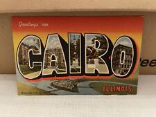 Greetings from Cairo Illinois Large Letter Linen Postcard Circa 1940's IL picture