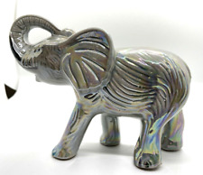 Vintage Gray Grey Elephant Iridescent Trunk up For Good Luck Lusterware 6