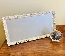 Vintage Whitewash Gold Metal Floral Embossed Oblong 7x15 Photo FRAME ~ Rare Size picture