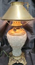 ANTIQUE SUCCESS OIL LAMP W/SATIN PUFFY ROSE GLASS GWTW CONVERTED W/BRASS SHADE picture