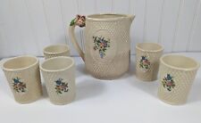Vintage Tashiro Shoten Japan Ceramic Hobnail Floral Pitcher W 5 Cups picture