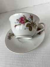 Vintage Japan Red/Pink Roses Floral Tea Cup and Saucer Gold Trim picture