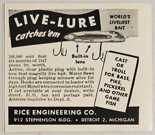 1948 Print Ad Live-Lure Fishing Lures Rice Engineering Detroit,Michigan picture