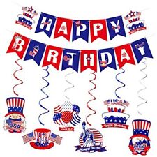 Red White and Blue Birthday Decorations, 4th of July Happy Birthday Banner and  picture