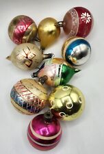 Vtg 9 Glass Mercury Christmas Tree Ornaments painted Round Teardrop Mixed Lot picture