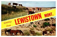 Lewistown Montana Greetings Cattle Wild Horses Multi-View Banner Chrome Postcard picture