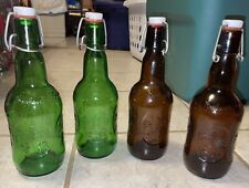 Set of 4 Grolsch Glass Lager Beer Flip Swing Top Bottles 2 Green 2 Amber Empty picture