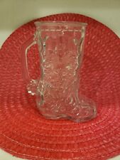 Vintage Libby Cowboy Boot Beer Whiskey Drinking Mugs Clear Glass Raised Handle picture