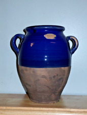 Italian Terra Cotta Flower Pot cobalt blue & brown Italy made Rustic vase picture