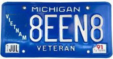 Vintage 1991 Michigan Vietnam Veteran License Plate Garage Wall Decor Collector picture