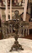 Antique Brass 4 Arm Candelabra Ornate Victorian Style Crystal Prisms W/ Snuffer picture