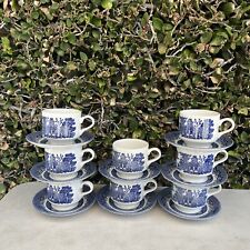 VTG Churchill Blue Willow Tea Cups and Saucers-England-Set of 8 picture