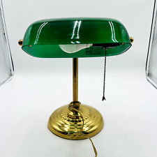 Vintage Bankers Brass Desk Lamp With Green Glass Shade picture
