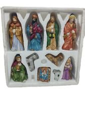 Vintage Nativity Set 11-piece Wood Base Crown Accents Complete With Wood Base picture