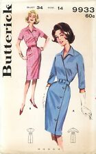 Butterick 9933 Slim Skirted Dress w Wrapped Bodice, Button Detail Sz 14 UNCUT picture