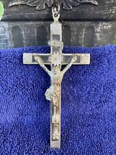 Golgotha Crucifix Cross Pendant Ebony & Metal Skull Cross Bones Antique 1800s picture