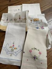 LOT OF 6: Embroidered/Plain VINTAGE Hand Towels Linen BEAUTIFUL picture
