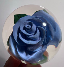 Vintage Blue Rose Lucite Domed Paperweight picture