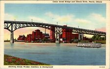 Vintage Postcard Cedar Street Bridge Peoria Illinois Hiram Walker Distillery   picture
