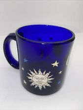 VTG Libbey CELESTIAL Sun Moon Stars FRIENDS Coffee Mug Cobalt Blue USA 90s picture