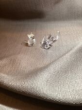 PAIR SWAROVSKI CUT GLASS CRYSTAL TREASURES - Kitty Cat & 4-Leaf Clover picture