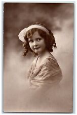 c1910's Little Girl Curly Hair Studio Portrait Antique RPPC Photo Postcard picture