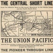 1886 UNION PACIFIC RAILWAY MAP CENTRAL SHORT LINE PIONEER THROUGH OREGON SHORT  picture
