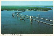Annapolis MD, Chesapeake Bay Bridge Twin Span, Route 50-301, Vintage Postcard picture