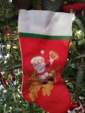 Vintage SANTA CLAUS FOOTBALL Christmas Stocking Felt Brushcreek Creative 80s picture