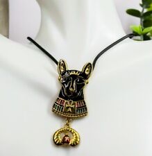 Ebros Ancient Egyptian Pewter Alloy Bastet W/ Scarab Medallion Pendant Necklace picture